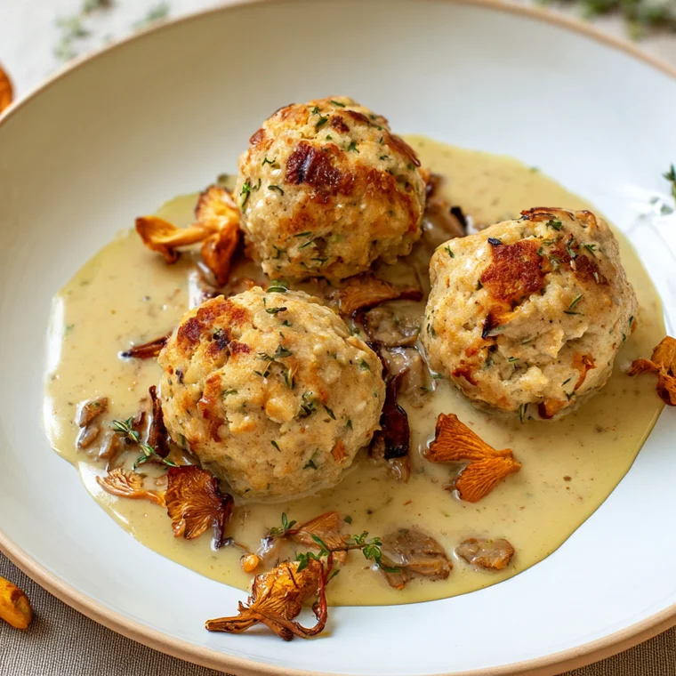 Semmelknödel in Rahmsauce mit frischen Pfifferlingen